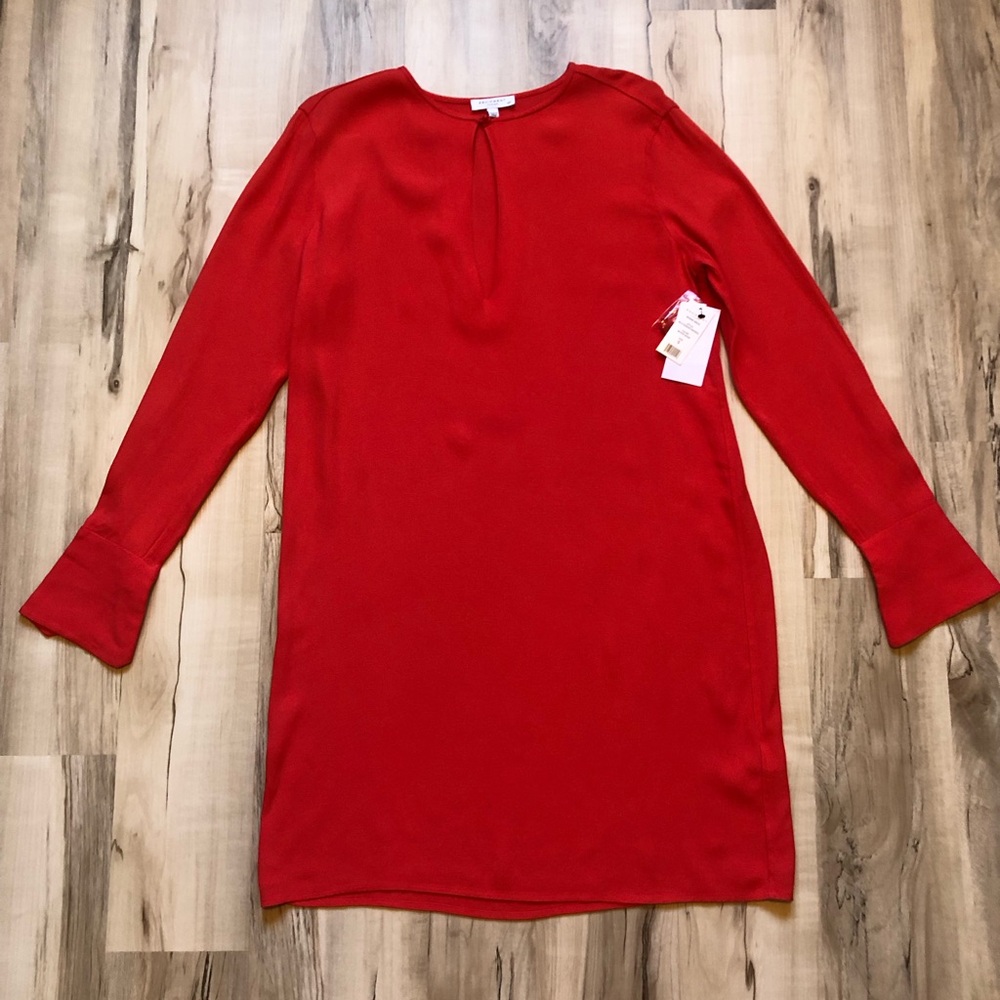Equipment Femme Bonnie Coral Long Sleeve Keyhole Shift Dress